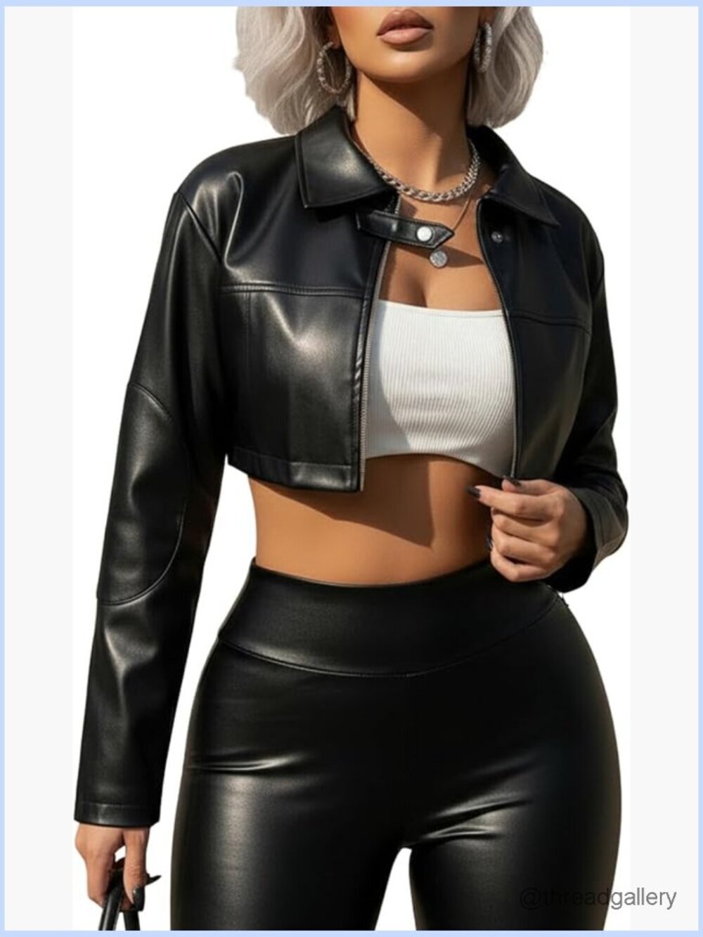 Cropped Faux Leather Motorcycle Jacket Zip Up Y2k Streetwear